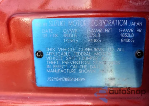 2008 Suzuki Sx4 Touring из США, поврежденный, VIN JS2YB417885104899